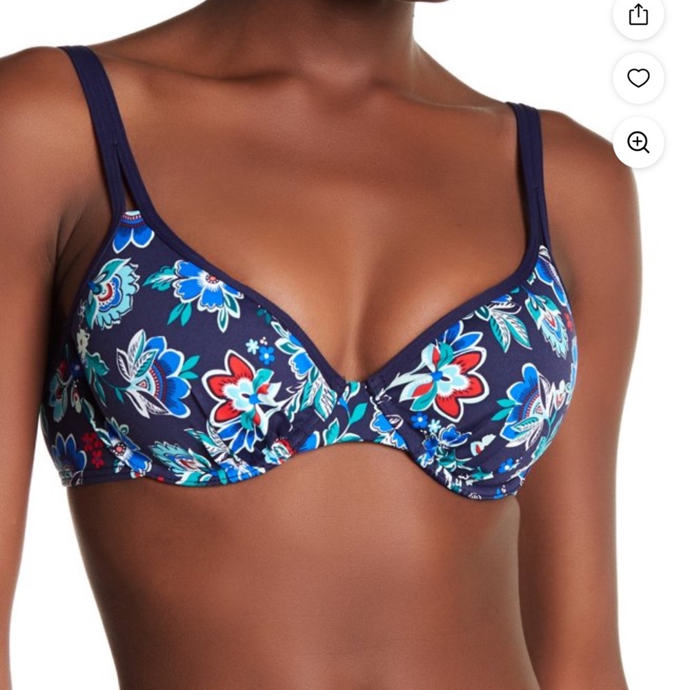 Tommy Bahama Navy Floral Underwire Bra Double-Strap Bikini Top Size 34DD